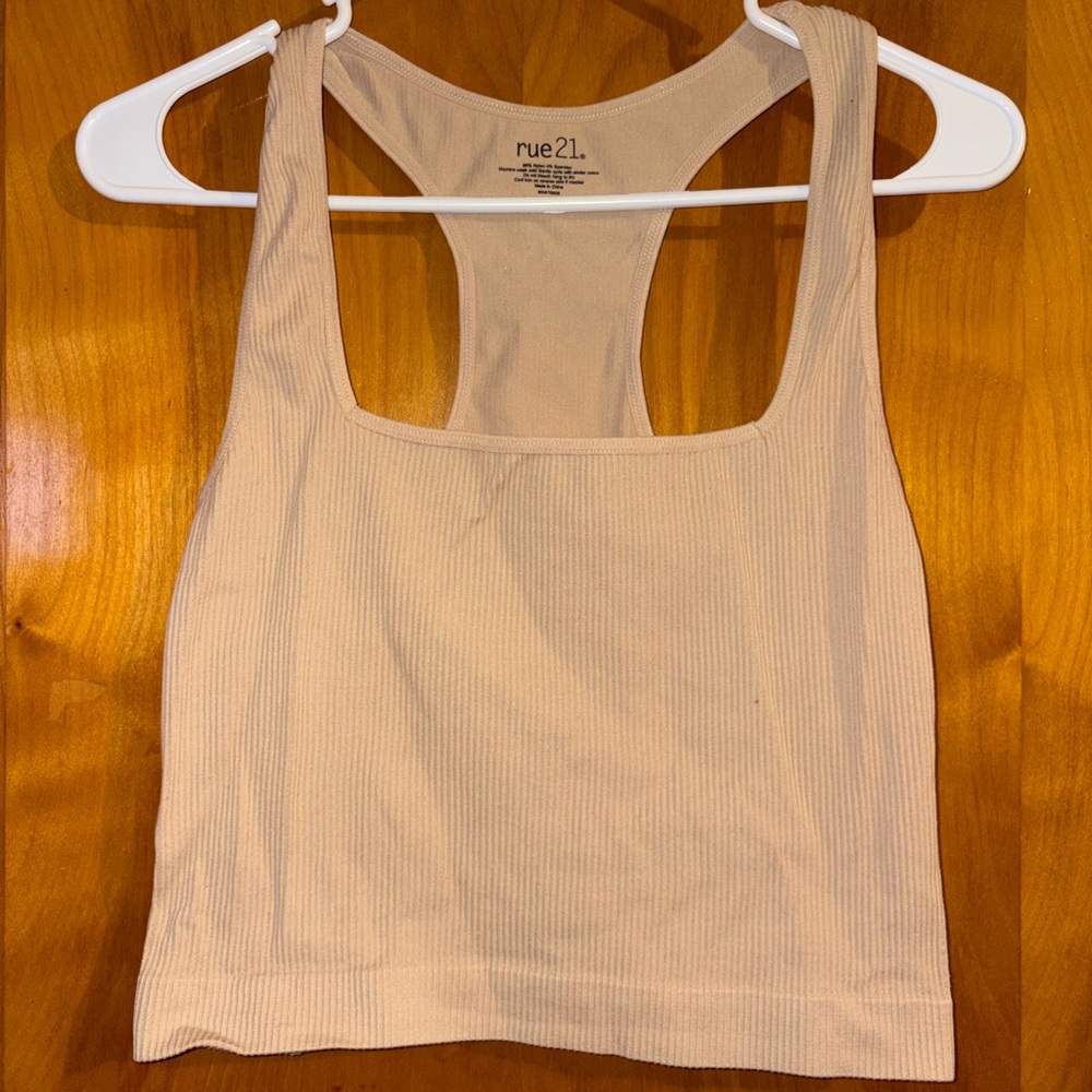 Rue21 Tan Ribbed Sleeveless Top. Square Neckline